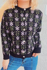 Vintage Three-Color Jacquard Small Fresh Floral Cardigan