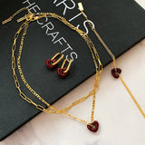 Red Enamel Heart Pendant Necklace_Cwaje06336
