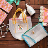 CONTRASTING COLOR MESH BEACH BUCKET BAG STORAGE BAG_CWAB1918