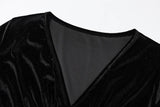 V-Neck Fanny Pack Hip Long Sleeve Velvet Dress_Cwdmd3581
