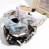 PEARL AND RHINESTONE EMBROIDERED KNOTTED HEADBAND_CWAHA2305