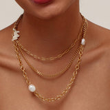 LAYERED CHAIN PEARL PENDANT NECKLACE_CWMM3583