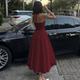 Solid Deep V Halter Cutout Flare Dress