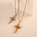 MINIMALIST STEEL BEAD CROSS NECKLACE WITH ZIRCON_CWMM8864