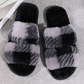 HOME TWO COLOR PLAID PLUSH SLIPPERS_CWSHS0365