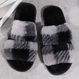 HOME TWO COLOR PLAID PLUSH SLIPPERS_CWSHS0365
