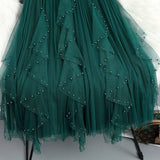 BEADED MESH PLEATED SKIRT A LINE TULLE SKIRT_CWBLS0398