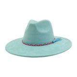 Unisex Suede Wide Brim Fedora Hat Couple Style_Cwah04448