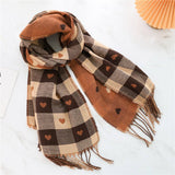 PLAID SCARF HEART COLORBLOCK TASSEL WINTER SHAWL_CWASC0980