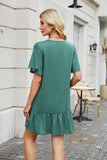 Solid Color Crew Neck Short Sleeve Pleated Dress