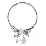 SILVER STEEL BRACELET WITH BOW FLOWER CHARMS_CWMM8613