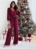 Stylish V-Neck Solid Color Wide-Leg Jumpsuit