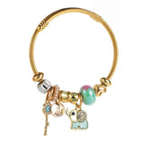 Trendy Elephant Key Letter Beaded Steel Bracelet_Cwmm8567