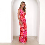 V-Neck Design Print Elastic Sexy Lace-Up Dress