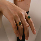 GOLD STAINLESS STEEL INLAID NATURAL STONE RINGS_CWAJE0611