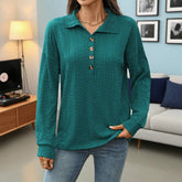 Solid-Color Lapel Button Long-Sleeved Sweatshirt