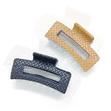 NATURAL WOVEN PU LEATHER SQUARE HAIR CLAW_CWAHA6371