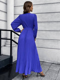 V-Neck,Long-Sleeved,Waist-Cinching Long Dress