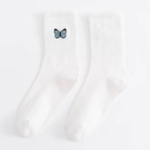 BUTTERFLY EMBROIDERY CREW SOCKS FOR WOMENS_CWMS085