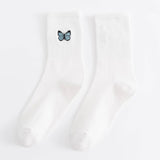 BUTTERFLY EMBROIDERY CREW SOCKS FOR WOMENS_CWMS085