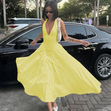 Solid Deep V Halter Cutout Flare Dress