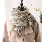 PLAID FAUX CASHMERE SCARF COZY LONG FRINGE WRAP_CWASC1442