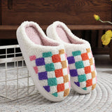 COLORFUL PLAID PRINT EMBROIDERED COTTON SLIPPERS_CWSHS0867