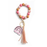 LEOPARD WOOD BEAD BRACELET HEART KEYCHAIN_CWAB5075