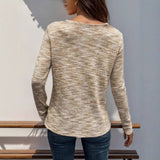 Womens Long Sleeve V-Neck Solid Color T-Shirt