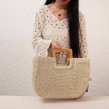 Wooden Hand Casual Simple Paper Ropeven Bag_Cwab4709