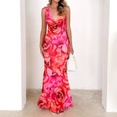 V-Neck Design Print Elastic Sexy Lace-Up Dress