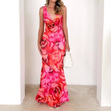 V-Neck Design Print Elastic Sexy Lace-Up Dress