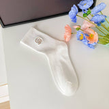 White New Embroidered Simple Middle Socks_Cwms0910