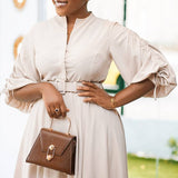 FASHIONABLE AND ELEGANT PLUS SIZE PLEATED DRESS_CWDSD6066