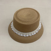 SUMMER FASHION LACE PEARL BRAIDED STRAW HAT_CWAH3564