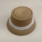 SUMMER FASHION LACE PEARL BRAIDED STRAW HAT_CWAH3564