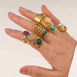 GOLD STAINLESS STEEL INLAID NATURAL STONE RINGS_CWAJE0611