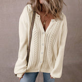 Solid Color V-Neck Single Breasted Cardigan