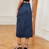 Trendy Denim Cargo Skirt Women Elastic Waist_Cwjsk0195