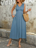 Split High-Waisted Light Blue Waist Dress