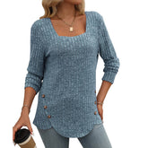 Square Collar Pit Strip Frosted Solid Color Blouse