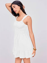 Square-Neck Pleated Cinched Waist Dress