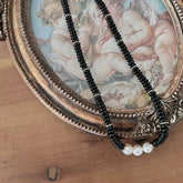 BLACK NATURAL STONE FRESHWATER PEARL NECKLACE_CWAJE1279
