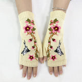 Womens Embroidered Swallow Half Finger Gloves_Cwmm1666
