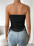 Solid Color Drawstring Short Strapless Vest