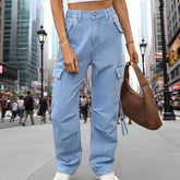 Washed Work Pants Ribbon Denim Casual Pants