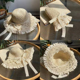 HAND WOVEN BOW FOLDABLE LACE STRAW HAT_CWAH1174