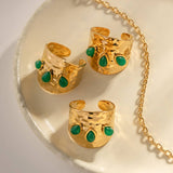 GREEN NATURAL STONE WIDE RINGS STAINLESS STEEL_CWAJE0629