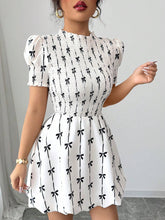 Waist-Cinching Bow Printed Flower Bud Dress