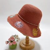 HIGH FASHION EMBROIDERED SUNFLOWER STRAW HAT_CWAH3590
